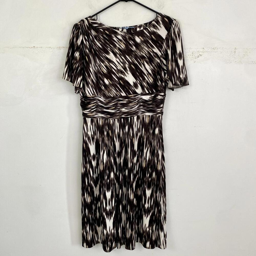 ANTONIO MELANI brown cream pattern short sleeve mini dress sz 8